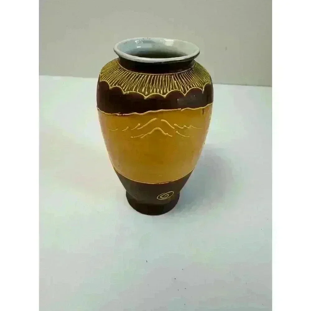 Vintage Satsuma Moriage Vase Japan Multi color 5” Signed Raised Gold Detail